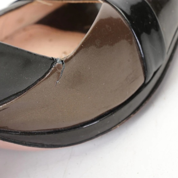 Prada Patent Leather Peep Toe Pumps Graphite size 37.5/US 7 black - Picture 6 of 9